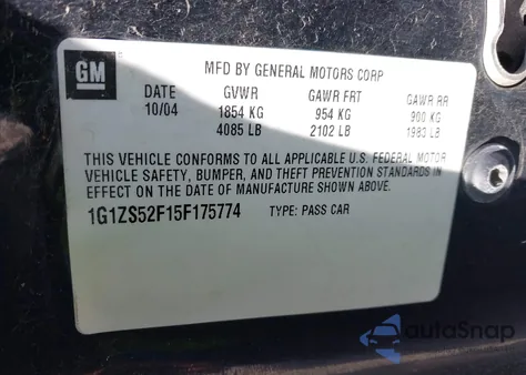 2005 Chevrolet Malibu from USA, damaged, VIN 1G1ZS52F15F175774